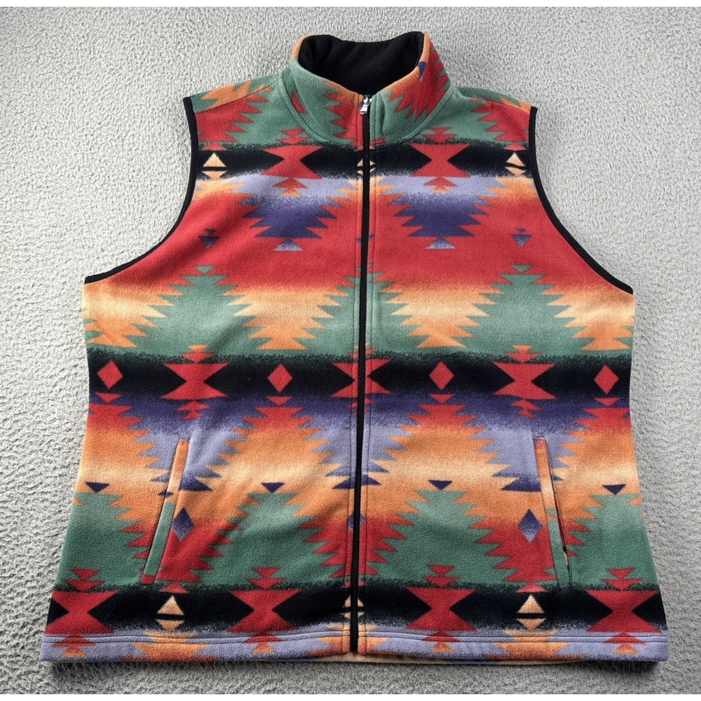 Chaps Fleece Vest Womens 3x Full Zip Southwestern Aztec Western Blanket Tribal